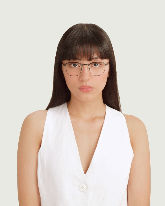 lifestyle-Charcoal::women Clyde Eyeglasses browline black metal