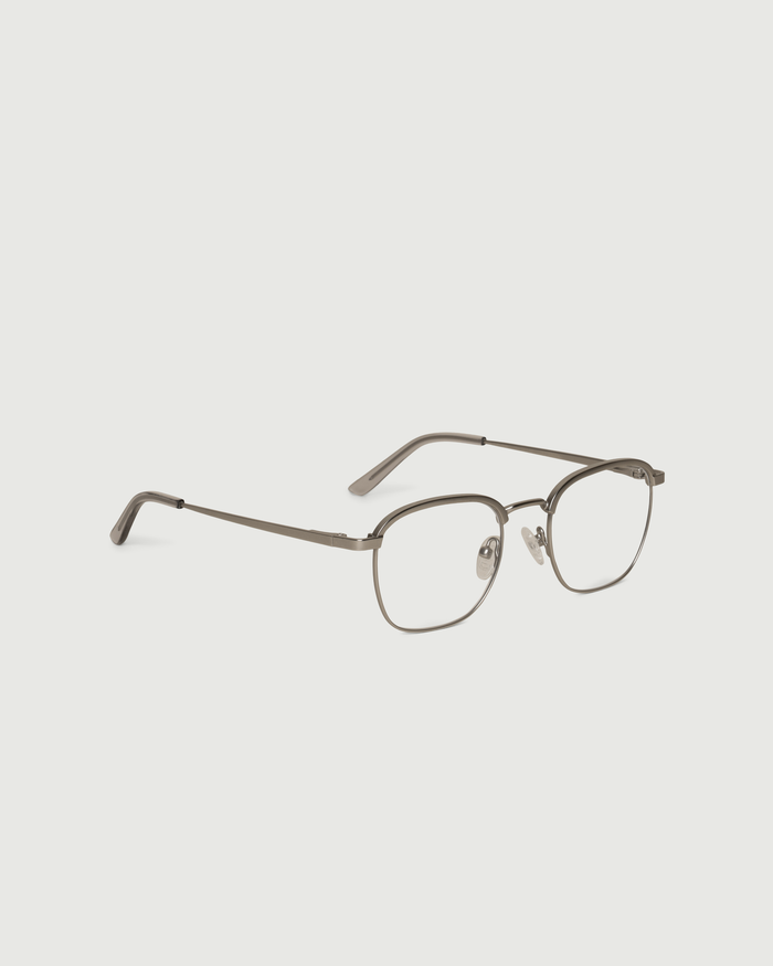 Chrome::Clyde Eyeglasses square gray metal front diagonal