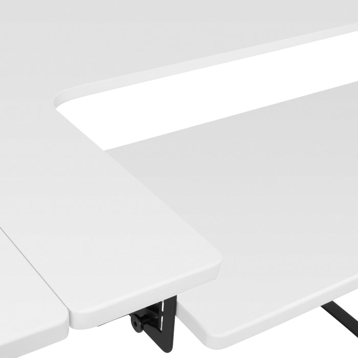 Comet Plus Hobby/Office/Sewing Desk with Fold-Down Top, Height Adjustable Platform, Bottom Shelf and Fabric Drawer Black/White 13372