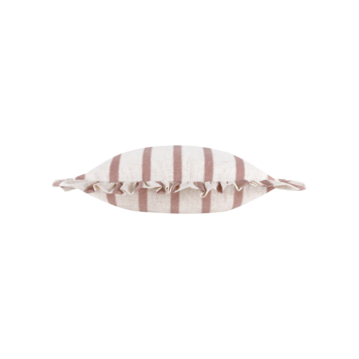 Connie Striped Ruffle Cushion Clay Pink