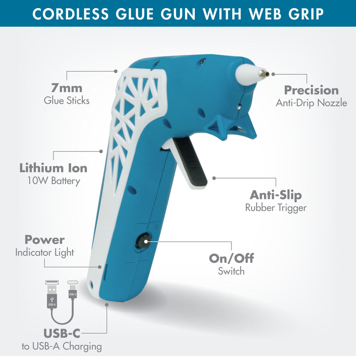 Cordless Hot Glue Gun with Web Grip Precision Nozzle, Blue / White 13411