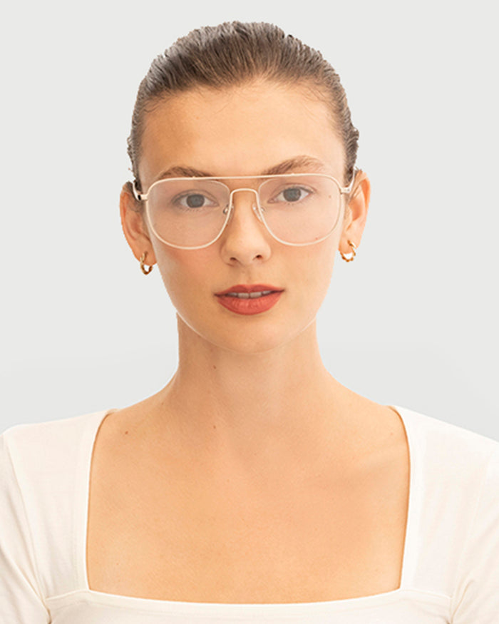 lifestyle-Gold::women Corso Eyeglasses square gold metal