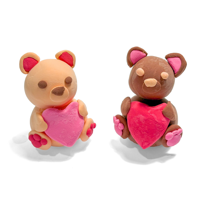 Two completed clay bears with hearts made with OOLY Creatibles Air Dry Clay BFFs Kit - Lovely Bears