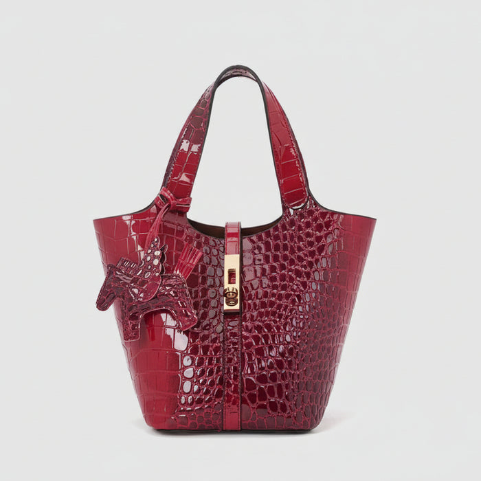 Red crocodile-embossed handbag