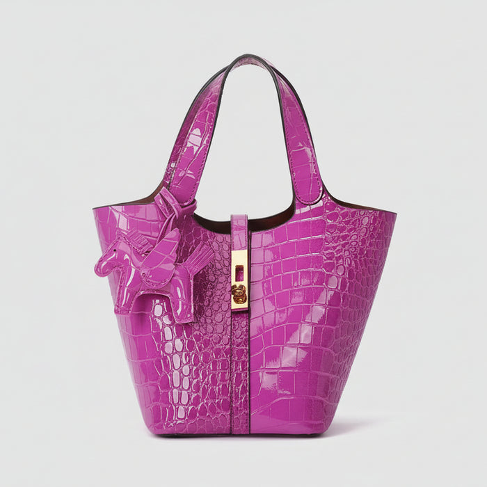 Purple crocodile-embossed handbag