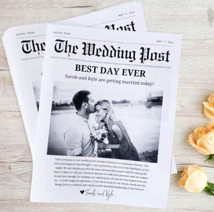 Custom Wedding Newspaper Travellers Hat Boutique