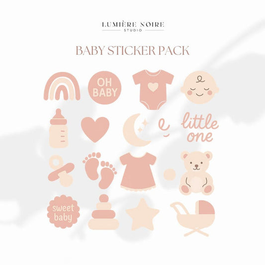 Cute Baby Stickers | Pastel Pink Beige PNGs | Transparent Background | Perfect for Canva & Social Media
