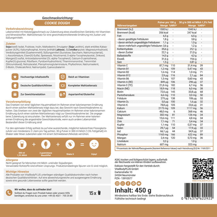 Produktetikette des DailyShake Cookie Dough