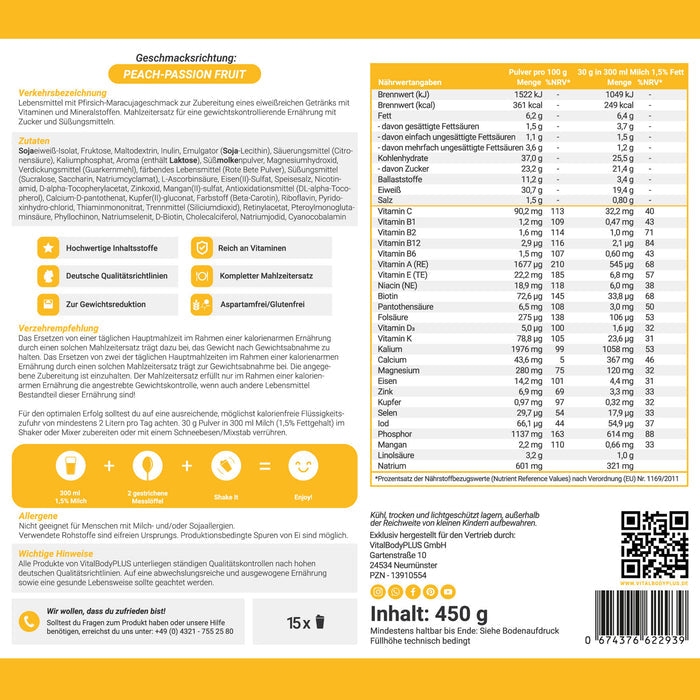 Produktetikette vom DailyShake Peach-Passion Fruit