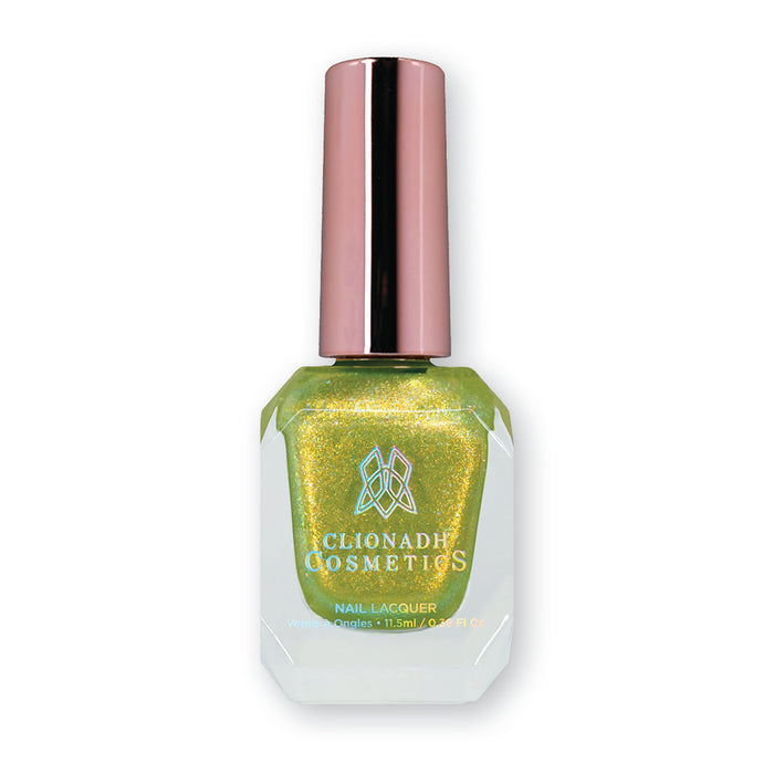 Bottle of nail polish containing Dais Nail Lacquer on white background.