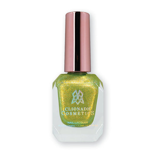 Bottle of nail polish containing Dais Nail Lacquer on white background.