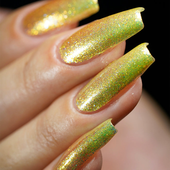 Close-up of nails painted with Dais Nail Lacquer on fair skin tone.