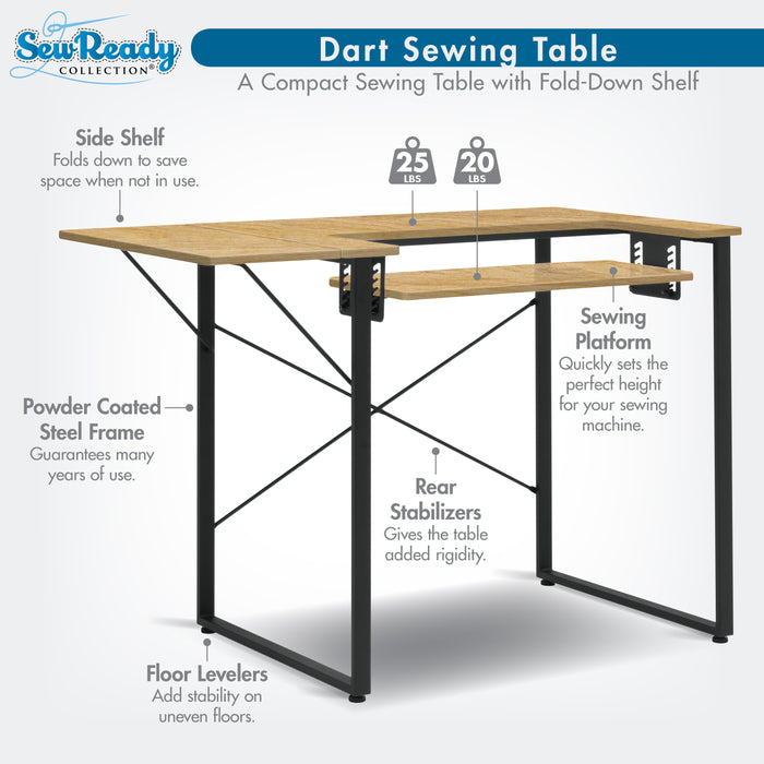 Dart Sewing Machine Table with Folding Top and Height Adjustable Platform Graphite/Ashwood 13406