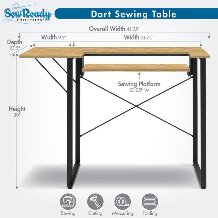 Dart Sewing Machine Table with Folding Top and Height Adjustable Platform Graphite/Ashwood 13406