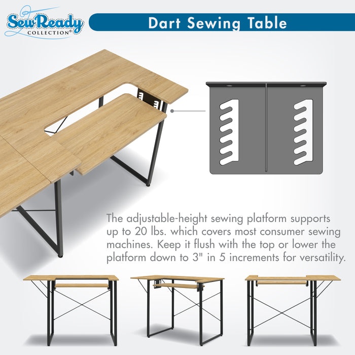 Dart Sewing Machine Table with Folding Top and Height Adjustable Platform Graphite/Ashwood 13406