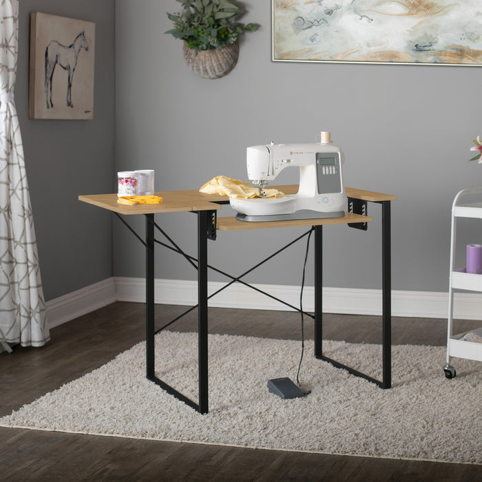 Dart Sewing Machine Table with Folding Top and Height Adjustable Platform Graphite/Ashwood 13406