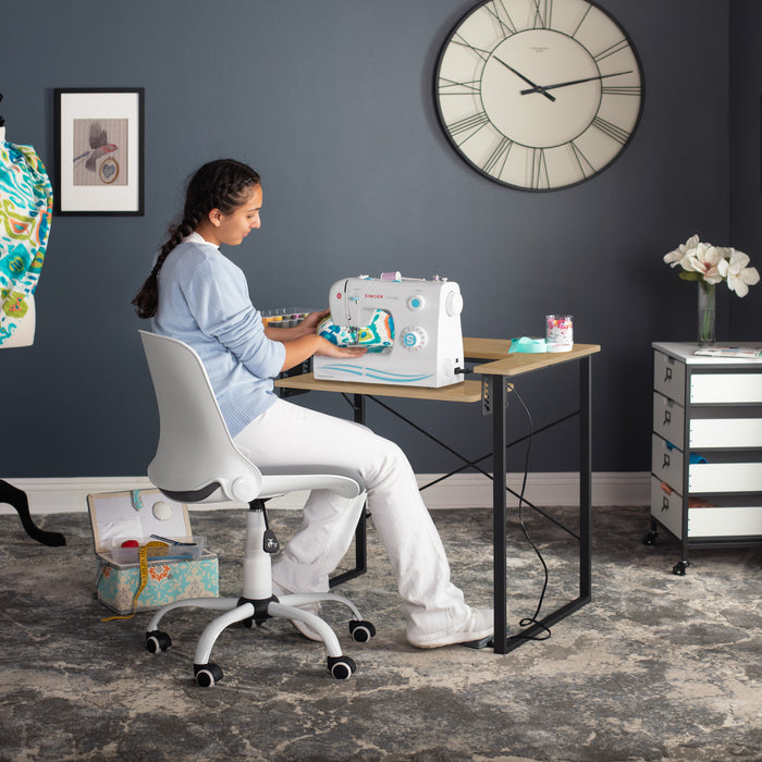 Dart Sewing Machine Table with Folding Top and Height Adjustable Platform Graphite/Ashwood 13406