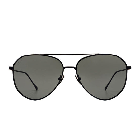 diff eyewear dash aviator sunglasses with matte black frame and solid grey polarized lens front view