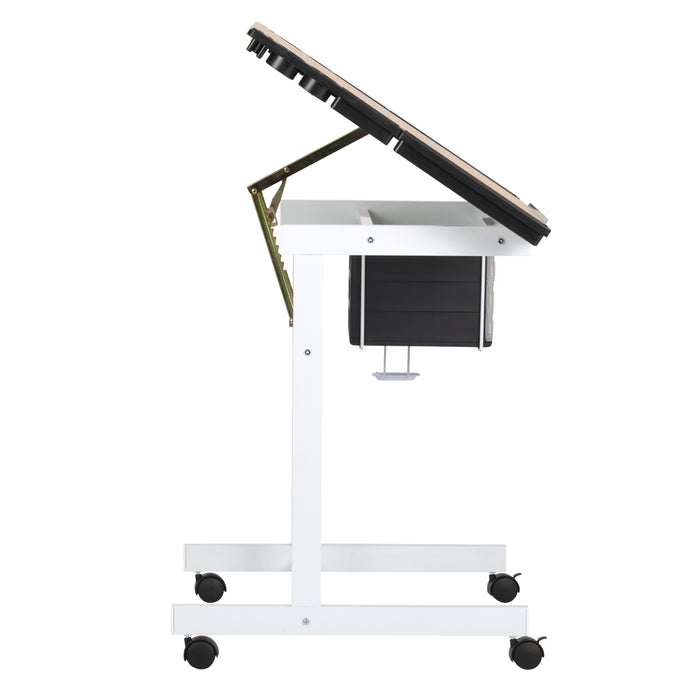 Deluxe Craft Station Mobile Drawing Desk with Adjustable Top and Storage, White / Maple 13251