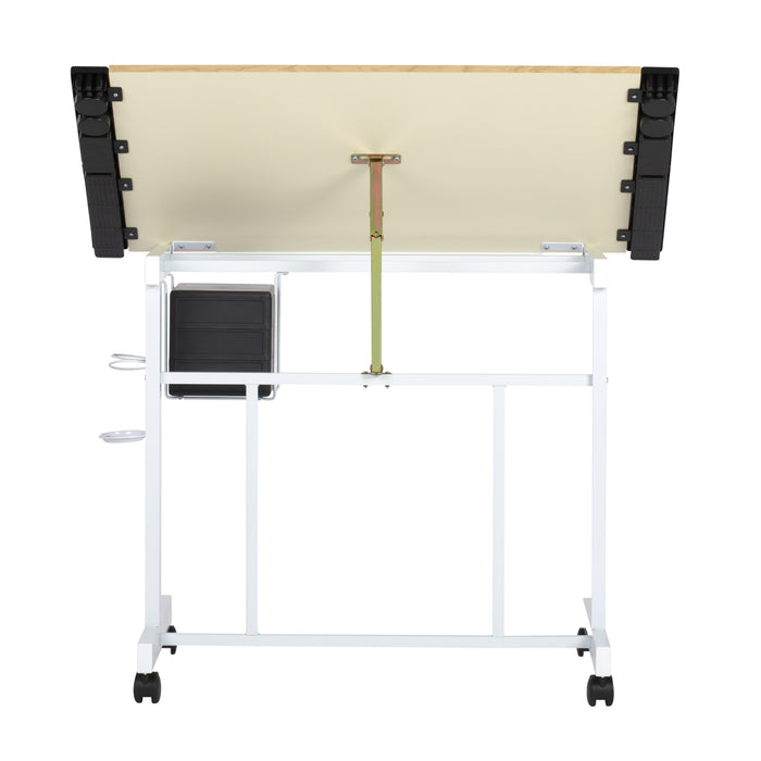 Deluxe Craft Station Mobile Drawing Desk with Adjustable Top and Storage, White / Maple 13251