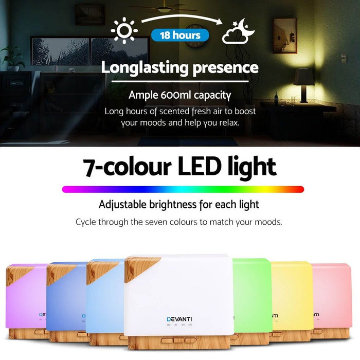 DEVANTi Aroma Diffuser Air Humidifier Night Light 600ml -Home Living Store - -