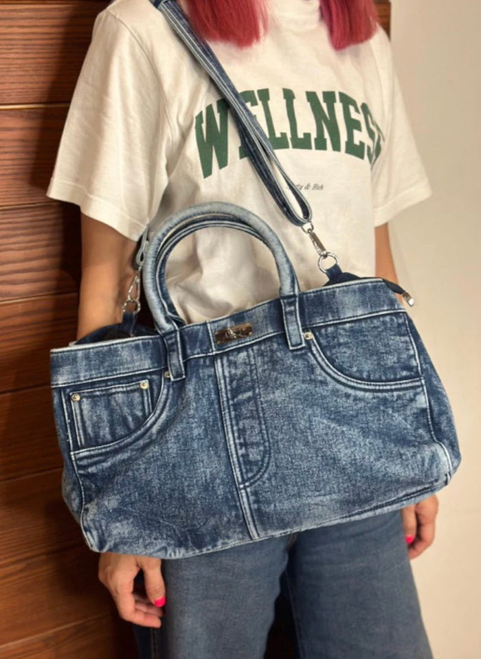Distressed Jeans Bag Travellers Hat Boutique