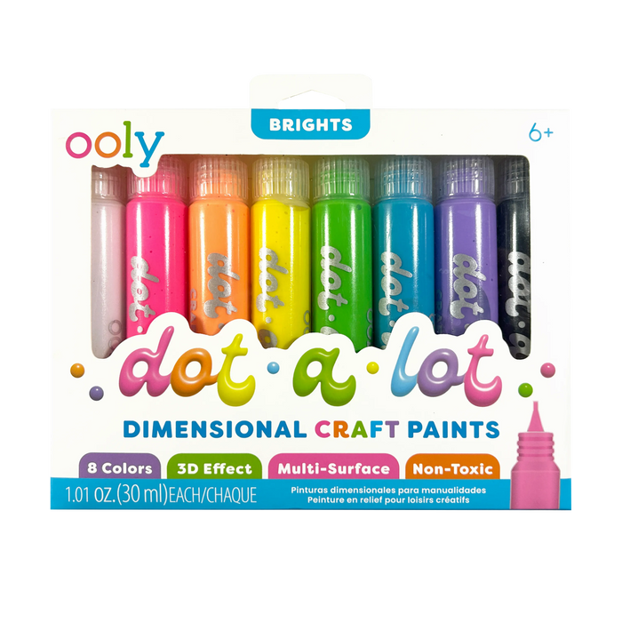 Front packaging of OOLY Dot-a-Lot 3D Dimensional Craft Paint - Brights on a white background