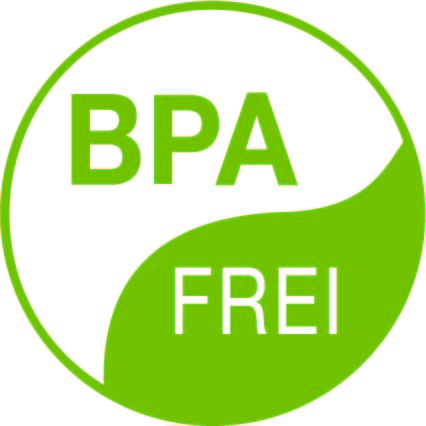 Ein grün-weißes, rundes Etikett mit der Aufschrift BPA FREI auf dem Unold Eiswürfelbereiter Freeze weist darauf hin, dass dieser Eisbereiter frei von Bisphenol A (BPA) ist.