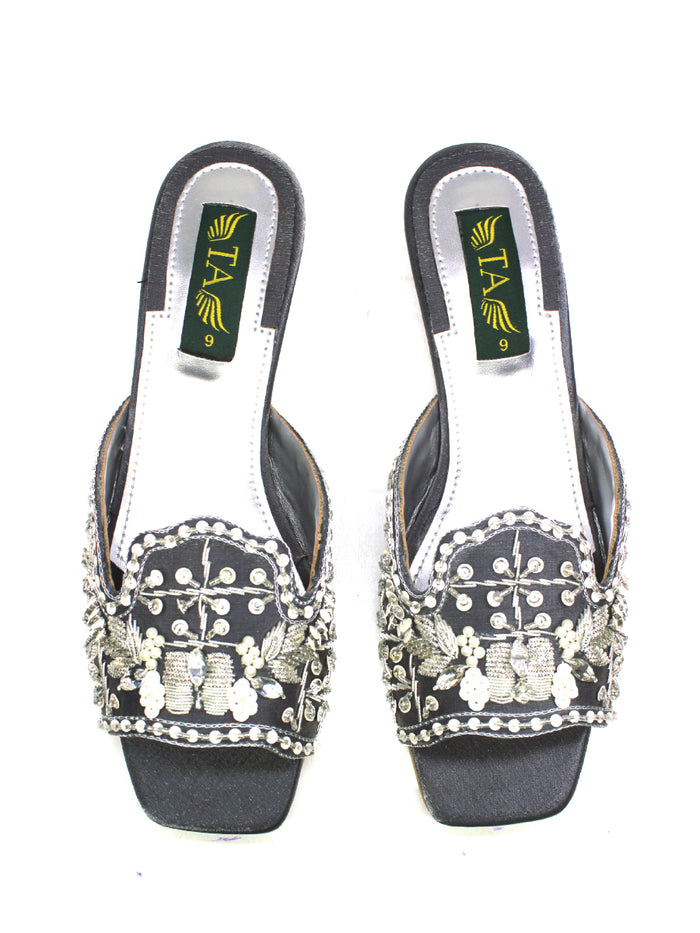 Embroidered Blocked Heel