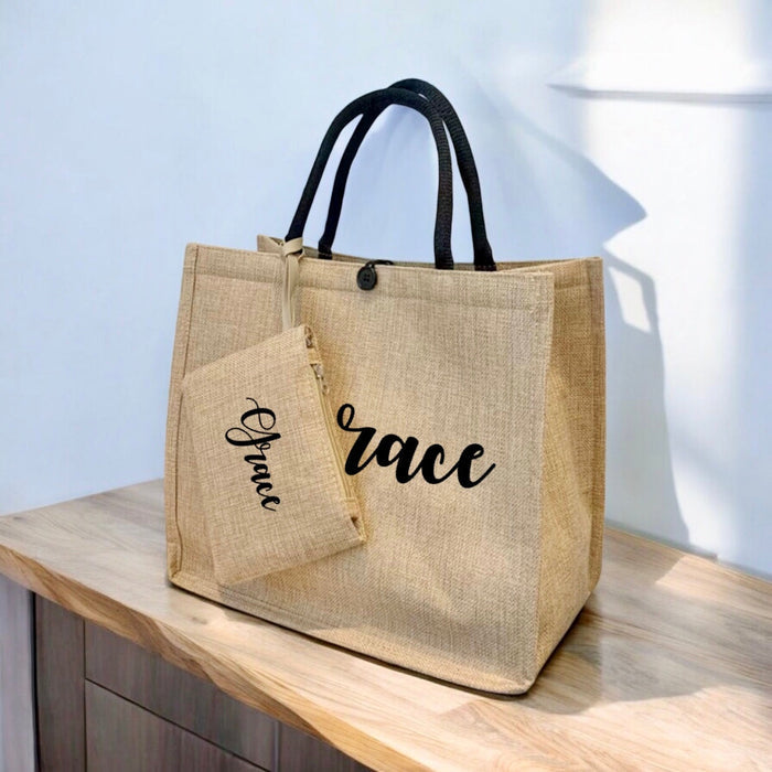 Embroidered Jute Bag with Pouch Travellers Hat Boutique