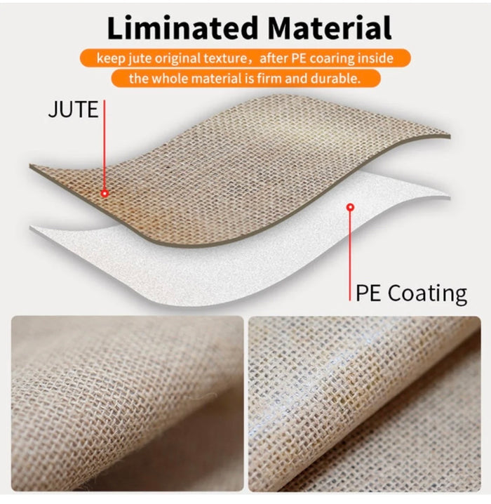 Close-up of laminated jute material with PE coating for personalized eco friendly tote bag durability