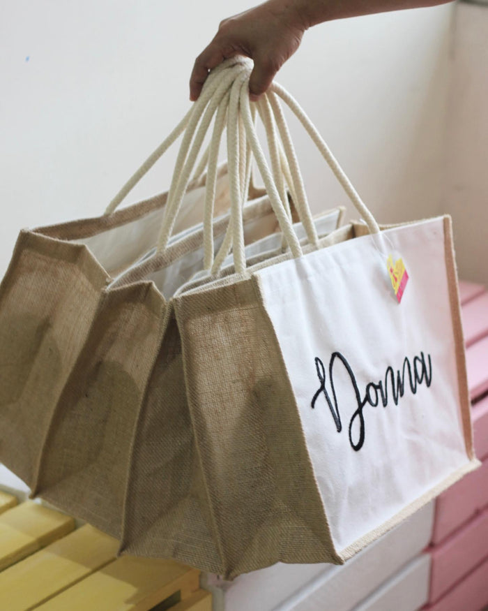 Embroidered Linen Tote - Travellers Hat Boutique