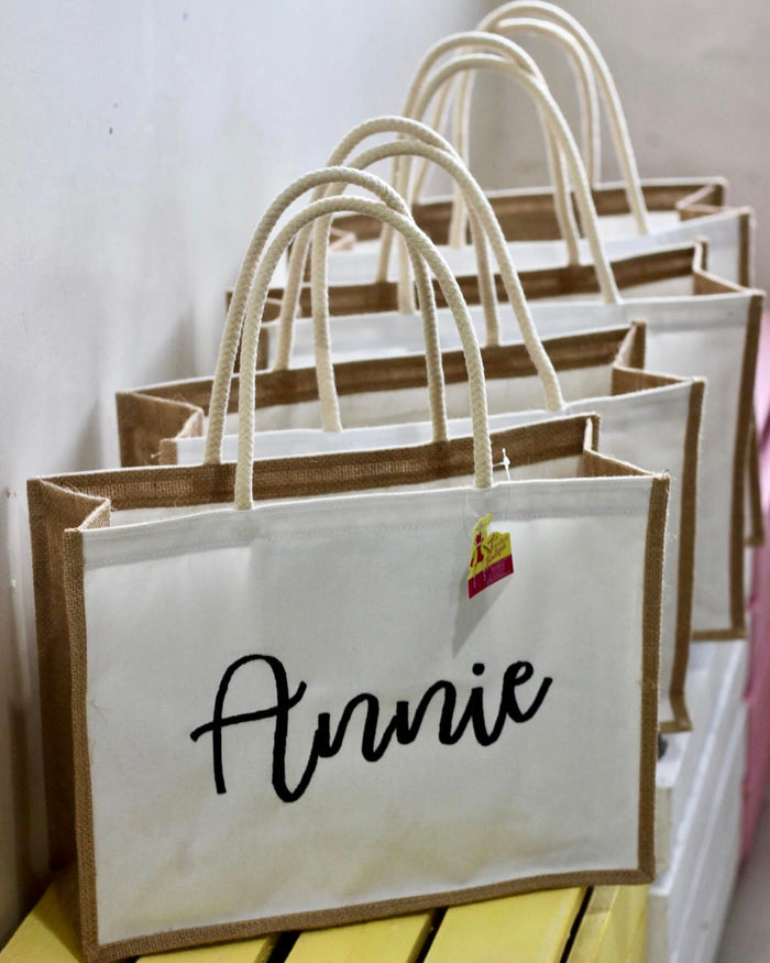 Embroidered Linen Tote - Travellers Hat Boutique
