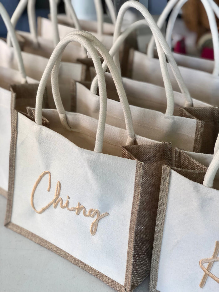 Embroidered Linen Tote - Travellers Hat Boutique