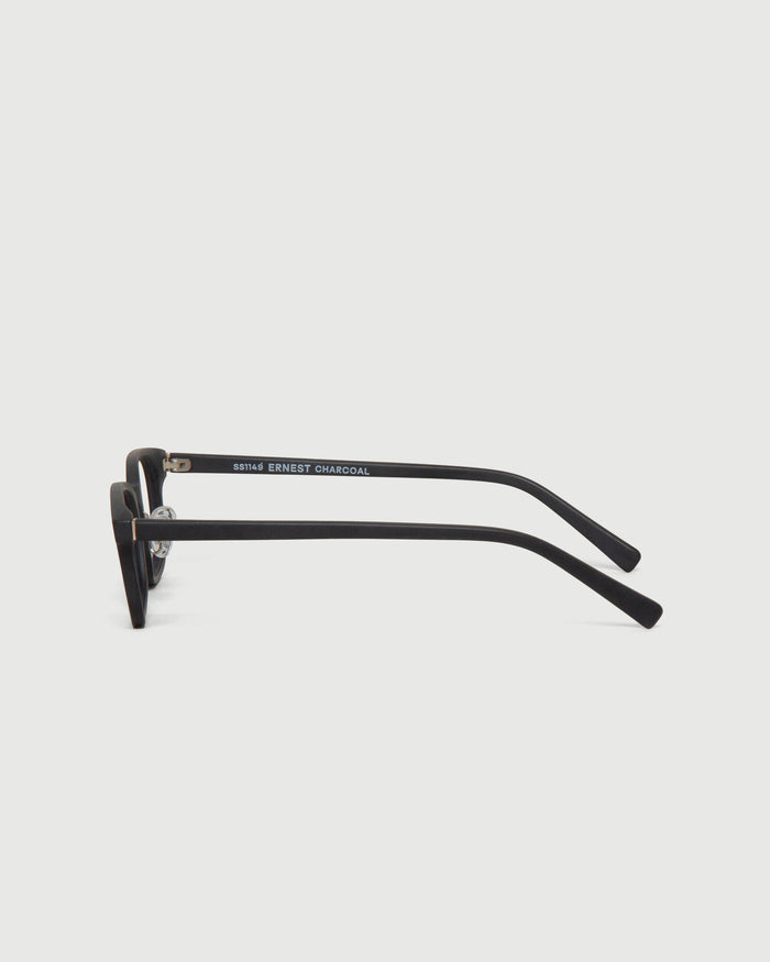Charcoal::Ernest Eyeglasses rectangle black acetate side