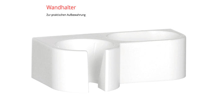 Der Wandhalter ESGE-Zauberstab® M 122 S von ESGE-Zauberstab verfügt über zwei runde Fächer zur praktischen Aufbewahrung. Der deutsche Text „Wandhalter Zur praktischen Aufbewahrung“ bedeutet „Wandhalter zur praktischen Aufbewahrung“.