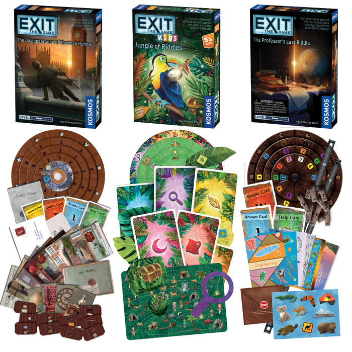 EXIT Game 3 Pack Bundle - EXIT: Kids - Jungle of RIddles | EXIT: The Professor's Last Riddle | EXIT: The Disappearance of Sherlock Holmes Games Thames & Kosmos