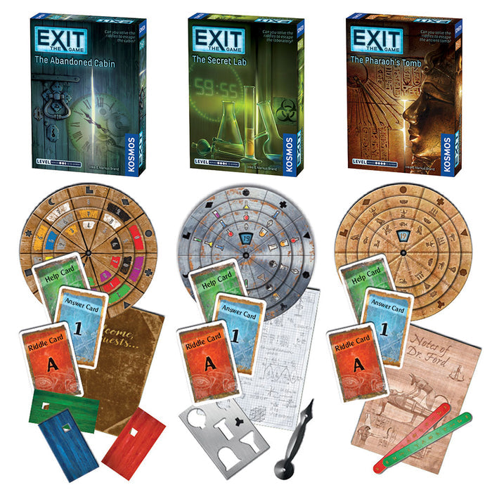 EXIT: The Game, Season 1. Three-Pack: The Abandoned Cabin, The Pharaoh's Tomb, The Secret Lab Games Thames & Kosmos