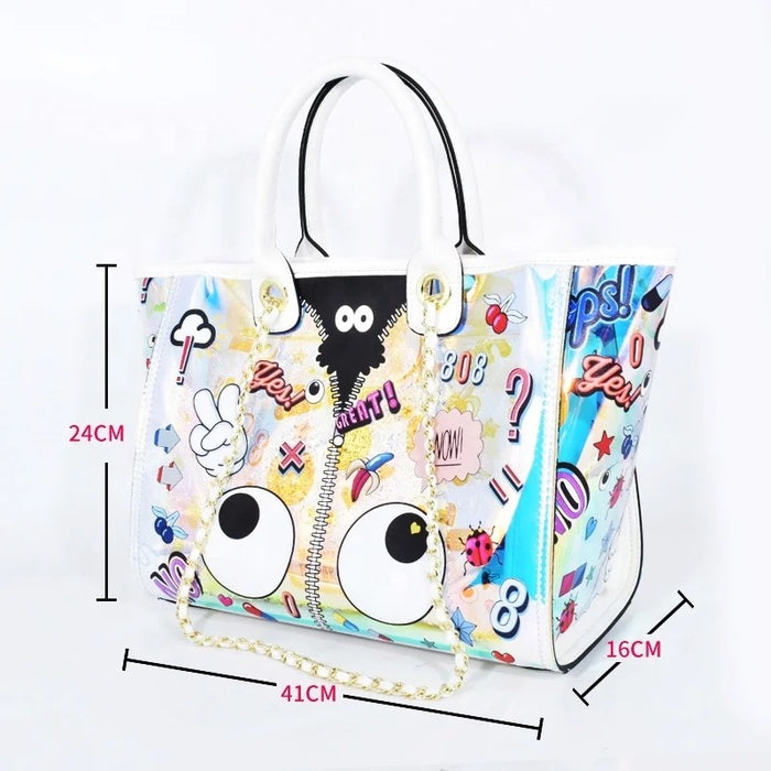 Eye Theme Holographic Chain Tote - Travellers Hat Boutique