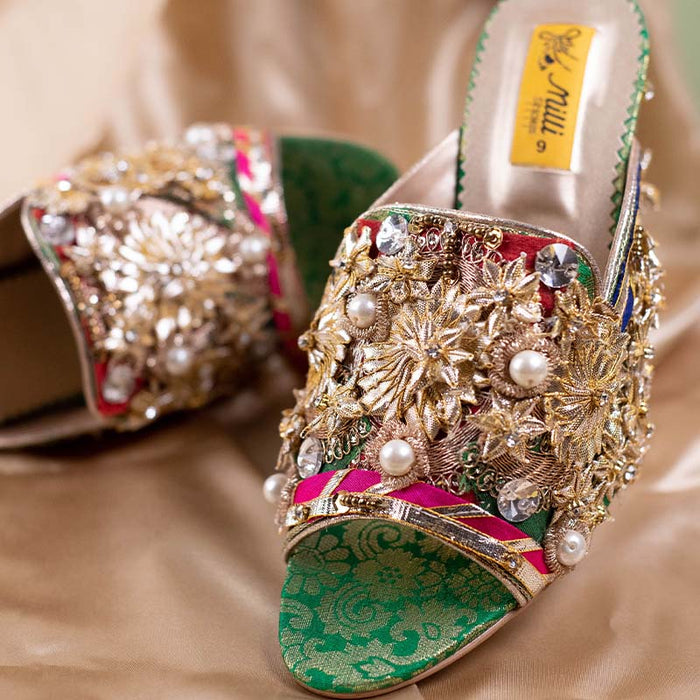 Fancy Bridal Block Heel Slippers