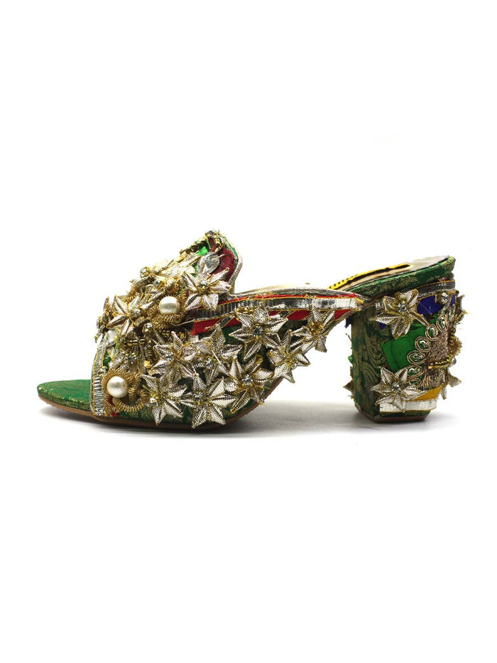 Fancy Bridal Block Heel Slippers
