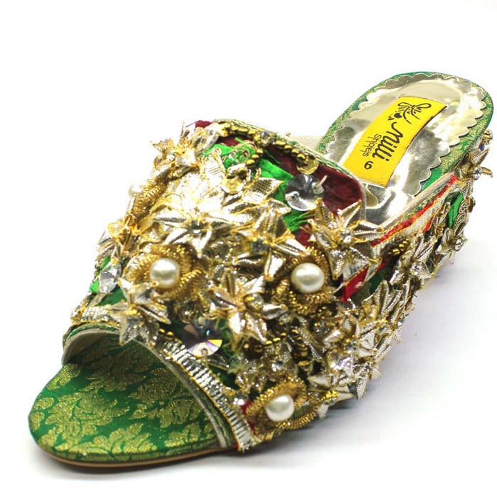 Fancy Bridal Block Heel Slippers