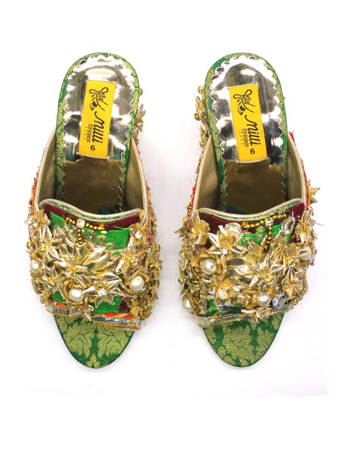 Fancy Bridal Block Heel Slippers