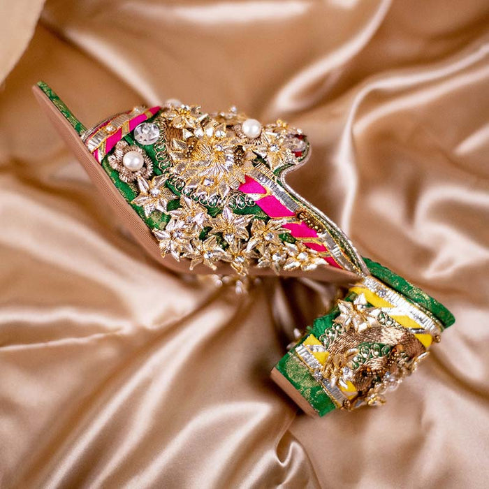 Fancy Bridal Block Heel Slippers