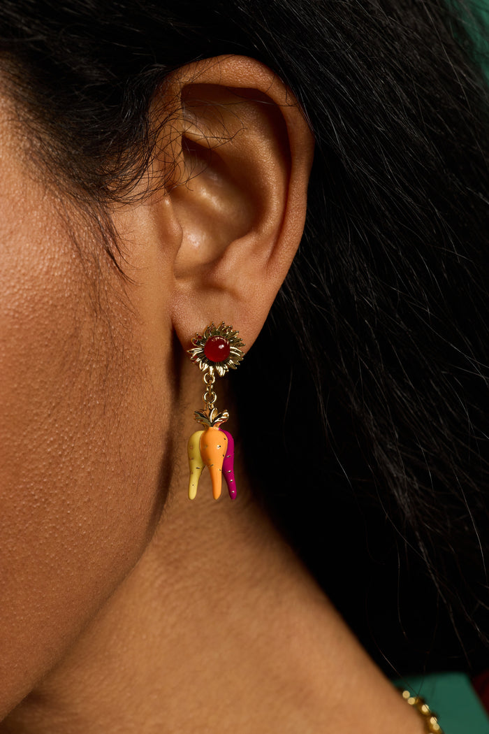 Farmers' Market Sunflower & Rainbow Carrot Drop Earrings