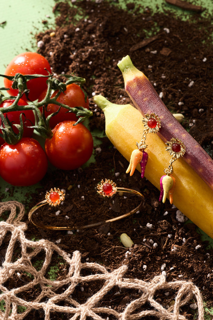 Farmers' Market Sunflower & Rainbow Carrot Drop Earrings