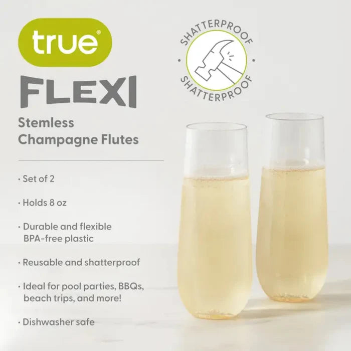 Flexi Stemless Champagne Flutes - 2 Pc Set (features/benefits)