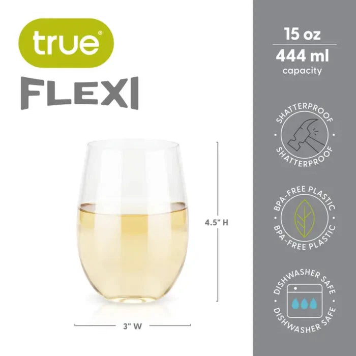 Flexi Stemless Plastic Wine Glasses - 2 Pc Set dimensions