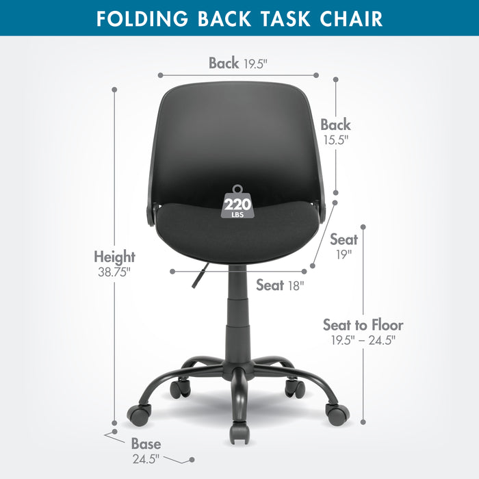 Folding Back Swivel Task Chair, Black 18616