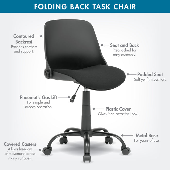Folding Back Swivel Task Chair, Black 18616